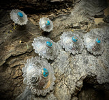 Sterling silver saddle conchos with genuine Kingman Matrix Turquoise
