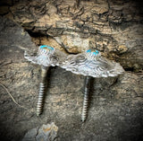 Sterling silver saddle conchos with genuine Kingman Matrix Turquoise